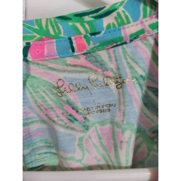 Lilly Pulitzer Belden Ruched Elbow Sleeve Dress Womens LG Floral Spring Preppy - Picture 4 of 9